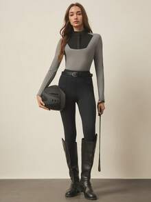 With My Calm With My Calm Women's Elastic Riding Pants - Tight Fit Long Training Leggings With Side Pockets - Black - View 5