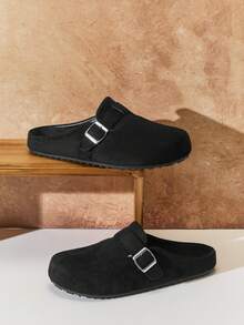 SHUZIA 男士柔软鞋垫绒面革黑色搭扣木屐穆勒鞋——轻便易穿，日常休闲之选 - 黑色 - 查看 6