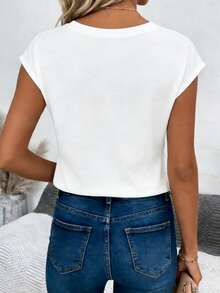 EMERY ROSE Blusa casual de mujer con cuello en V, manga corta y estampado de leopardo con diseño de lazo - Blanco - Ver 2