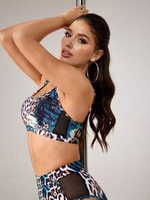 Menodora SHEIN Sport Women's Fashionable Leopard Print Elastic Pole Dance Sports Bra - Black - View 3