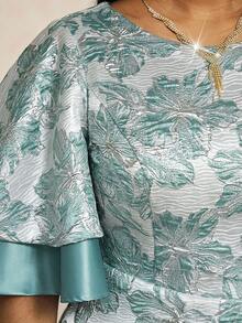 Fleurora 大码碎花圆领优雅短袖连衣裙 - 薄荷綠 - 查看 6