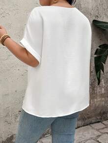 EMERY ROSE 大码女式镂空刺绣休闲度假上衣，西部风格 - 白色 - 查看 2