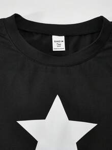 SHEIN ChillGRL Teen Girls Star Print Crew Neck T-Shirt And Olive Green Fashionable Cargo Pants Set - Army Green - View 6