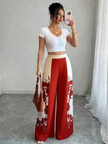 GlowEve Quần ống rộng dáng suông màu đỏ cao cấp dành cho nữ, chất liệu co giãn 4 chiều, in kỹ thuật số, vải họa tiết cháy, cạp chun, thanh lịch và sang trọng, thích hợp làm quà sinh nhật, hẹn hò, dự tiệc, sự kiện trang trọng, tiệc cocktail, lễ hội âm nhạc, Ngày Valentine, Lễ Phục Sinh, Ngày động, tiệc tựu trường, tiệc độc thân, trang phục ngày lễ, quần xuân hè, một món đồ thời trang thiết yếu mới cho mùa xuân hè. - Nhiều màu - Xem 3