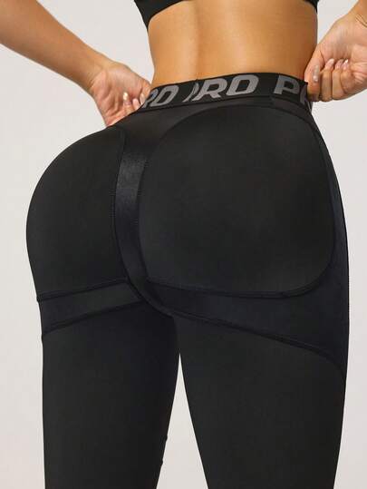 Slayform Letter Print Black Tight Yoga Leggings