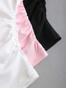 Sweetra 1 Set Camiseta de 3 piezas con hombros oblicuos, fruncidos y recogidos para mujer - Multicolor - Ver 6