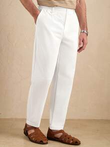 Core Aspect Pantaloni casual albi texturați, cu pliuri duble, pentru bărbați - Material premium Seersucker, stil Old Money, pentru brunch și vacanță/Pantaloni albi texturați, cu pliuri duble pentru bărbați/Pantaloni albi texturați, cu pliuri duble pentru bărbați/Pantaloni albi de in/Pantaloni albi/Pantaloni albi, aspect Seersucker, pentru bărbați, stil clasic, confortabili pentru ținute pe vreme caldă - alb - Vizualizare 6