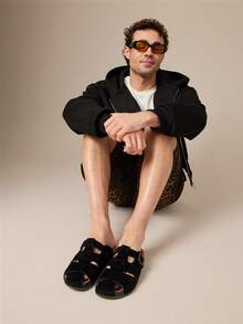 SHUZIA Men's Comfortable Arch Support Buckle Strap Round Toe Cork Footbed Clogs - Black - View 4