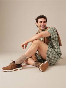 SHUZIA #UrbanClassic 男士缓震鞋底撞色拼接系带套脚圆头休闲鞋 – 百搭舒适 - 咖啡棕 - 查看 4