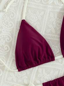 Swim Mod 2pcs/Set New Sexy Backless Halter Tie Solid Color Women Swimwear Set, Summer - Purple - View 4