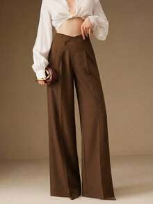 Anewsta High Waist Flared Leg Casual & Work Pants - Brown - View 5