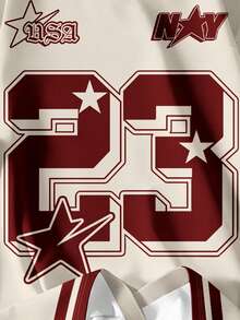 SHEIN EZwear 休闲简约圆领短袖宽松女式T恤，印有数字23图案 - 彩色 - 查看 4