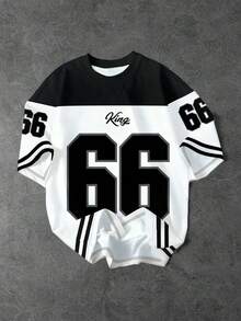 SHEIN EZwear 休闲简约数字66印花圆领宽松女式T恤 - 彩色 - 查看 5