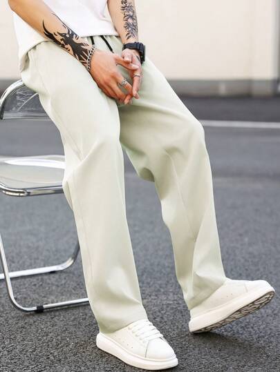 Manfinity Homme Men's Solid Color Drawstring Waist Casual Versatile Pants With Slant Pockets