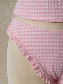 Swim Mod Dam baddräkt med rutigt tryck, volangkant och topp med trekantsunderdelar, tankini - Svart - Visa 6