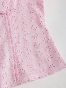 Sweetra Light Pink Summer Cute Blouse For Women,Dates Girly V-Neck Patchwork Ruffle Puff Sleeve Embroidered Floral Slim Fit Soft Top,Music Festival - Pink - View 7