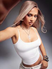 Denimoi High Stretch Form Fitting Cami Tank Top Everyday Wear Essential Fashion Top - White - View 1