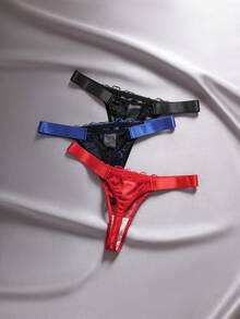 3件套低腰性感刺绣拼接女士内裤 - 彩色 - 查看 2