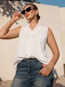 Juhart Áo kiểu không tay dáng bồng thanh lịch dành cho nữ, cỡ lớn. - trắng - Xem 6