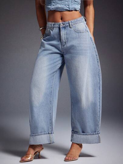 Denimoi Women's Contrast Color Pocket Casual Versatile Wide Leg Jeans