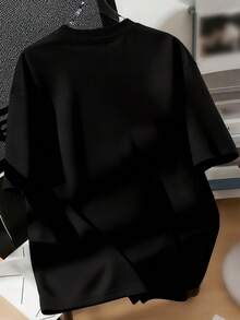 青少年男童哥特十字架文字印花休闲圆领短袖T恤，夏季街头风 - 黑色 - 查看 2