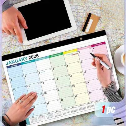 SHEIN 1 Set Calendario de pared y escritorio grande para familia con vista de 18 meses, calendario mensual desprendible con papel grueso, ideal para planificación del hogar y la familia (Julio 2025 - Diciembre 2026)