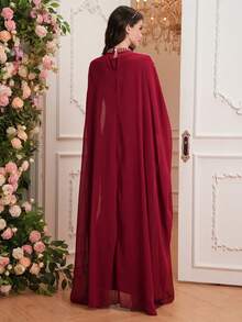 SHEIN Solid Color Beaded Long Shawl Elegant Maternity Dress - Red - View 2