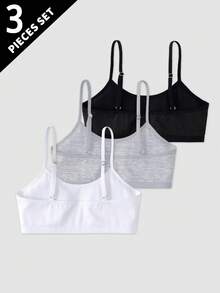 3 Buah Bra Anak Perempuan Lembut & Nyaman Warna Polos, Cocok untuk Semua Musim, Usia 8-12 Tahun - MultiWarna - View 2
