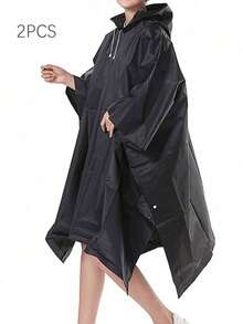 1pc Heavyweight Waterproof EVA Hiking Raincoat, Multifunctional Unisex Hooded Rain Poncho For Hiking, Camping, Outdoor Activities - Black - View 8