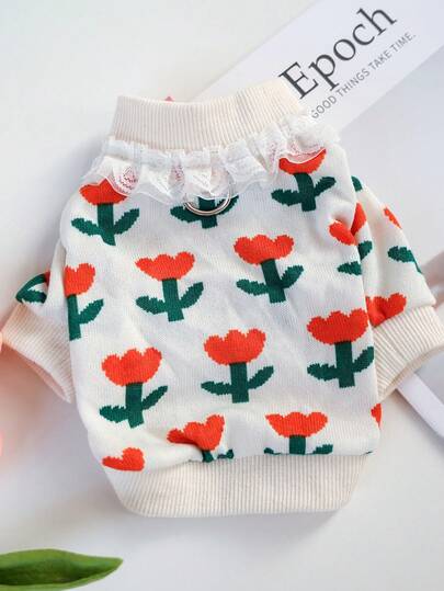 PETSIN 1pc Pet Clothes For Cats And Dogs, Fully Printed Tulip Flowers Pullover, Skin-Friendly Elastic Top, Comfortable Spring Clothing