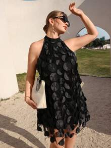 Juhart 大码无袖休闲百搭吊带印花连衣裙 - 黑色 - 查看 1