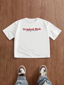 SWAVVY 男士字母菠萝印花圆领休闲短袖T恤 - 白色 - 查看 3