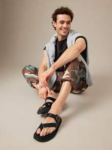 SHUZIA #ComfortCraft Men's Buckled Toe-Loop Cross-Strap Soft-Footbed Premium Faux Leather Black Thong Slide Sandals – Supportive, Minimal & Versatile - Black - View 5