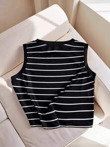 GlowEve CURVE Áo vest cỡ lớn với dây chuyền kim loại trang trí kẻ sọc, phù hợp cho các dịp thường ngày, đi làm, du lịch, lễ hội âm nhạc và các sự kiện khác, mùa xuân/hè/thu. - Đen và trắng - Xem 2