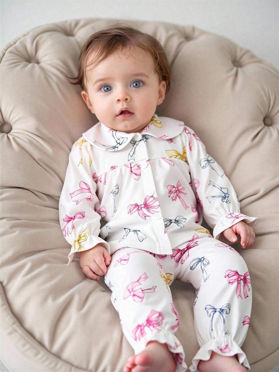 Souflis Souflis Baby Girls' Bow Print Casual Shirt + Pants Set - White - View 1