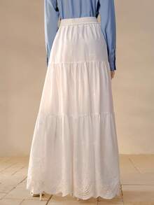 MOTF PREMIUM 女士蕾丝拼接刺绣多层荷叶边裙摆半身裙，浪漫时尚，春夏新品 - 白色 - 查看 3