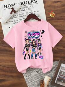 Cute Personalized Short Sleeve Daily Wear Tee - Pink - View 4