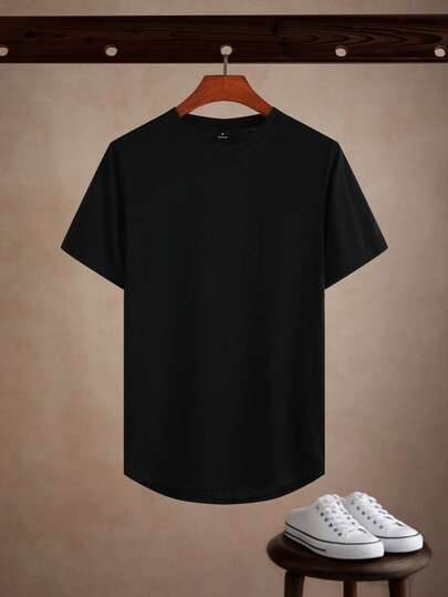 Core Aspect 男士弧形下摆基本款纯色短袖 T 恤，适合外出