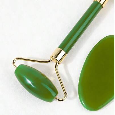 2 Pieces Resin Massage Roller Set, Double Headed Massage Roller+Massage Scraping Board, Eye And Facial Massage, Stretching Double Headed Massage Stick, Beauty Board, Facial Massage Tool, Packaged In An Envelope Bag