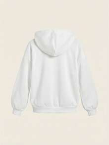 SHEIN EZwear 大码女式休闲长袖宽松卫衣，带口袋，适合秋冬季节穿着。 - 白色 - 查看 2