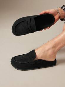 SHUZIA 男士黑色绒面革套脚乐福鞋 – 柔软鞋垫，简约便士带设计，轻松打造日常造型 - 黑色 - 查看 5
