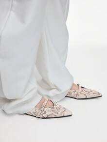 Mnmlis Zapatos planos con hebilla metálica y puntera para mujer - Blanco - Ver 8