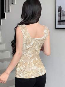 Modelyn Áo hai dây ôm dáng, chất liệu ren, họa tiết hoa, có nơ, eo thon, thích hợp cho mùa hè, màu mơ. - Nhiều màu - Xem 2