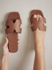 SHUZIA 女士优雅舒适耐穿镂空平底凉鞋 - 紫紅色 - 查看 2