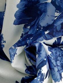 GlowEve 女士亚麻质感蓝白碎花印花吊带连衣裙 - 藍白色 - 查看 5