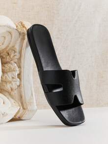 SHUZIA Women's Elegant Comfortable, Durable, Cut-Out Slip-On Flat Sandals - Black - View 7