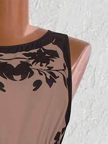 Mono largo sin mangas con cuello redondo y cuello halter, diseño de cintura estampada, para mujer talla y curva, apto para uso diario casual, vacaciones, estilo empresarial casual, salir, monos, estilo viejo dinero, ropa de verano para mujer, vacaciones, ropa de verano para mujer, conjuntos de vacaciones para mujer, monos para mujer, mamelucos de una pieza - Rosa coral - Ver 6