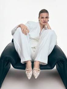 Mnmlis Zapatos planos con hebilla metálica y puntera para mujer - Blanco - Ver 2
