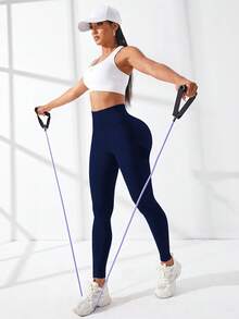 Core Rhythm Yoga Quần tất Liền mạch Scrunch Butt Kiểm soát bụng Nén Xà cạp Với Thắt lưng rộng - Màu xanh hải quân - Xem 4