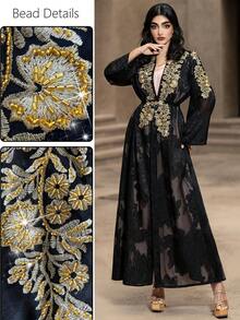 Layrah 一件优雅镂空设计黑色长袖阿巴雅长袍 - 黑色 - 查看 2